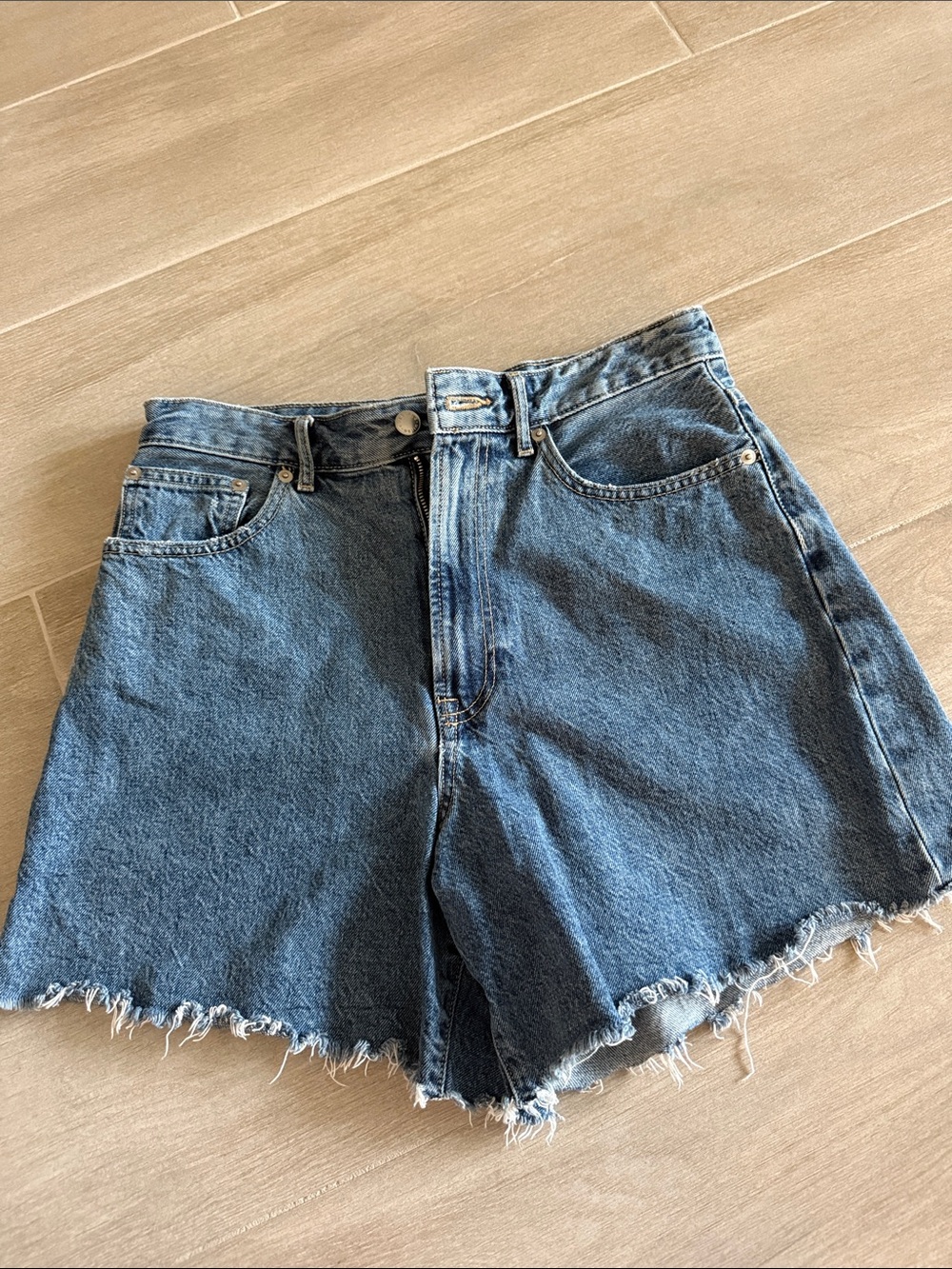 Everlane Blue High-Rise Frayed Hem Denim Shorts